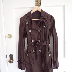 DKNY Brown Feminine Pea coat Purple Satin Accents
